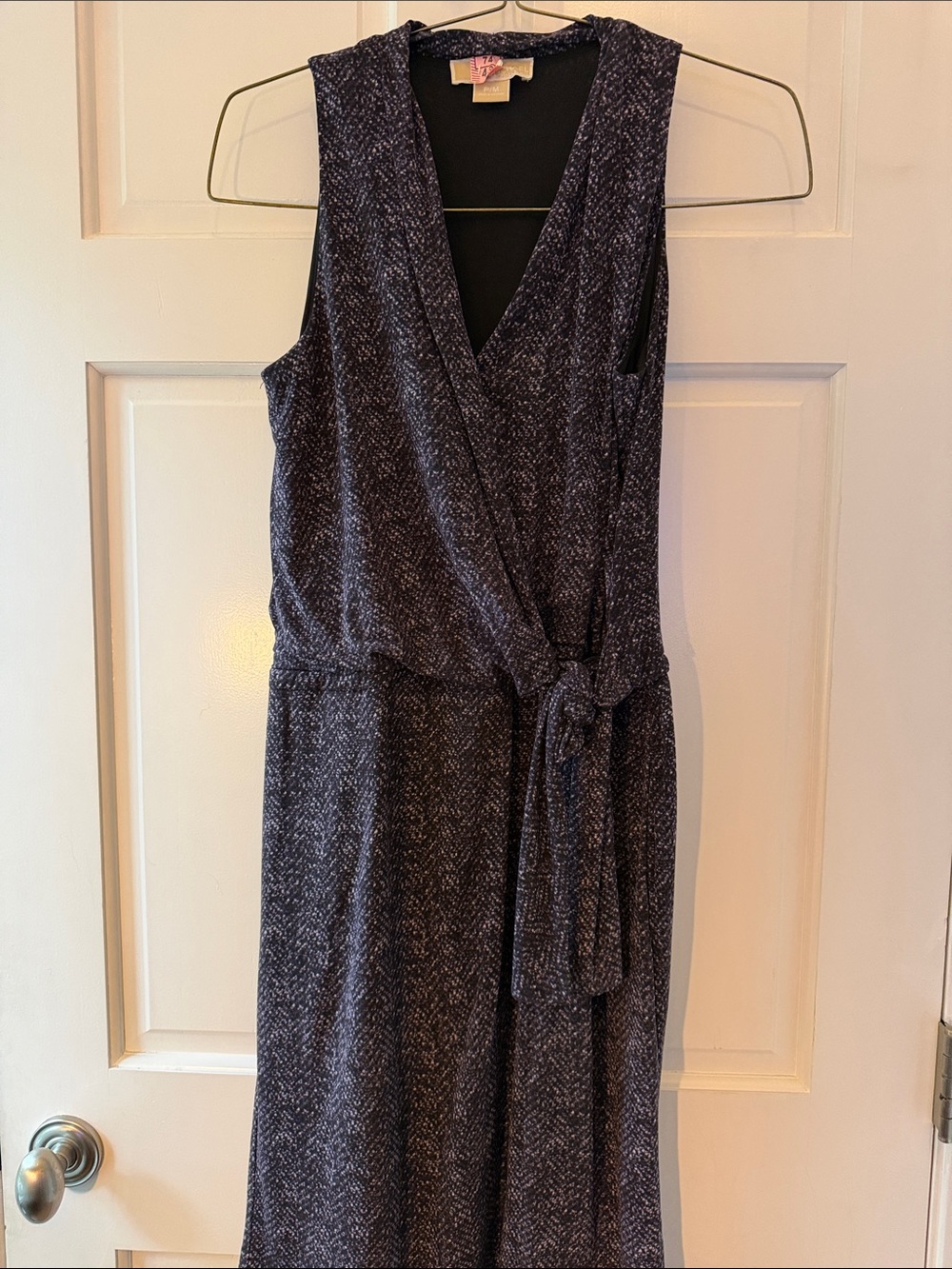 Michael Kors Navy Speckle Sleeveless Midi Wrap Dress